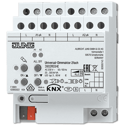 JUNG KNX Диммер универсальный , 2 канала 20-300 W/VA 3902REGHE