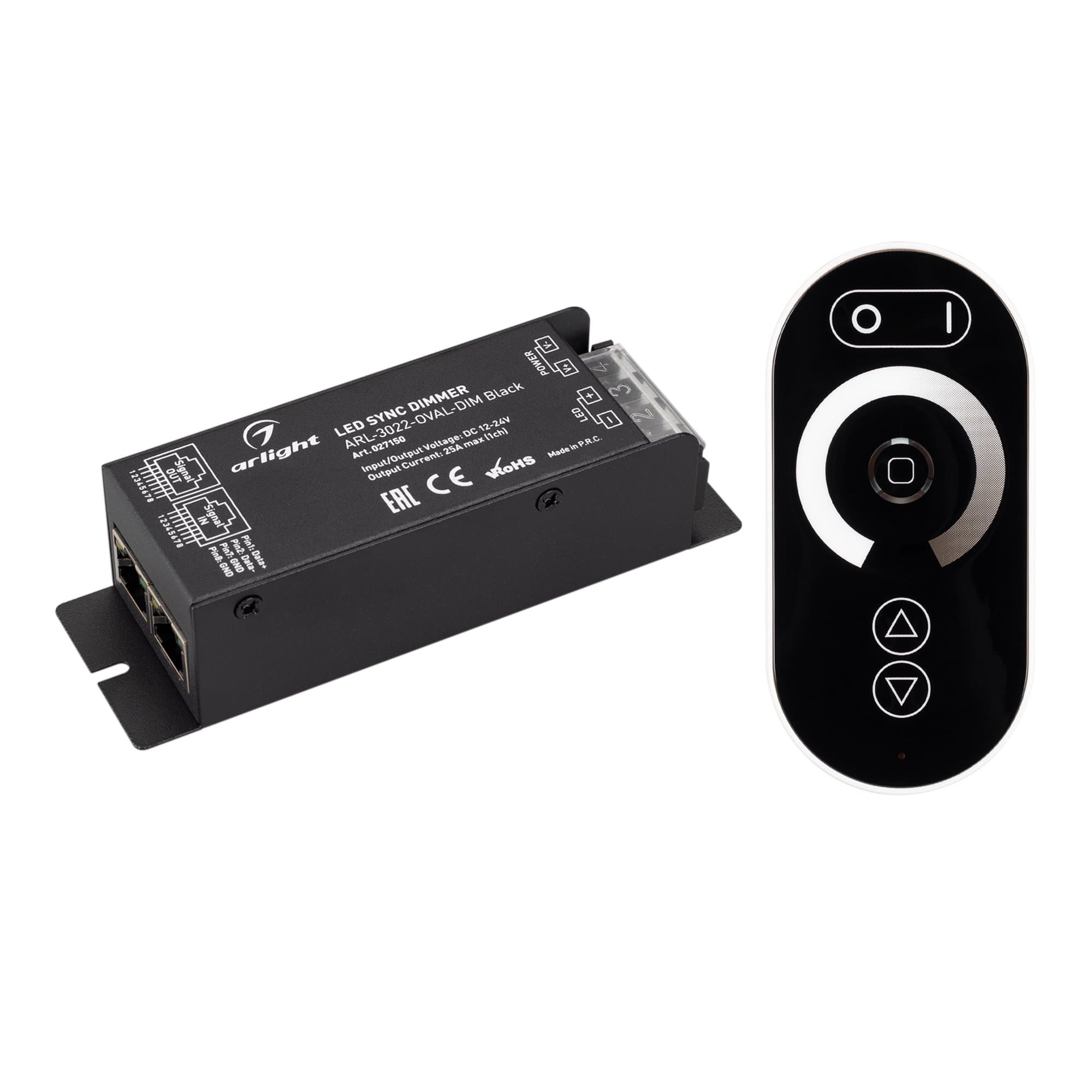 Arlight Диммер ARL-3022-OVAL-DIM Black (12-24V, 1x25A, ПДУ, RF) (IP20 Металл, 2 года) 027150 — миниатюра 1