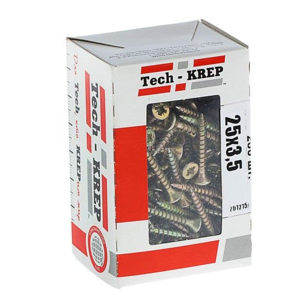 Tech-Krep Саморезы универсальные  25х3,5 мм (200 шт) желтые - коробка с ок. 102233 — миниатюра 1