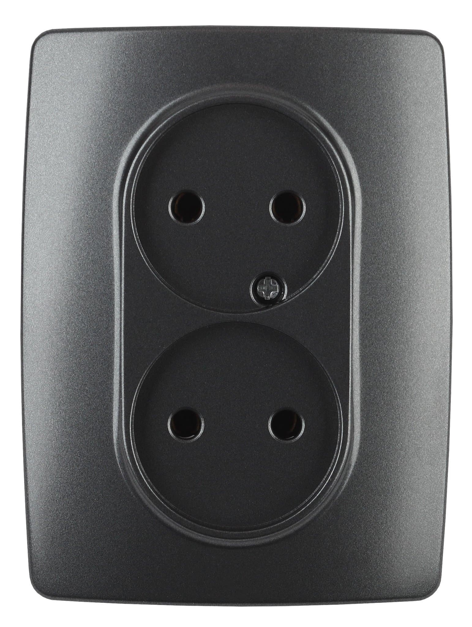 ЭРА 12-2107-05 Розетка 2X2P, 16A-250В, IP20, 12, Антрацит