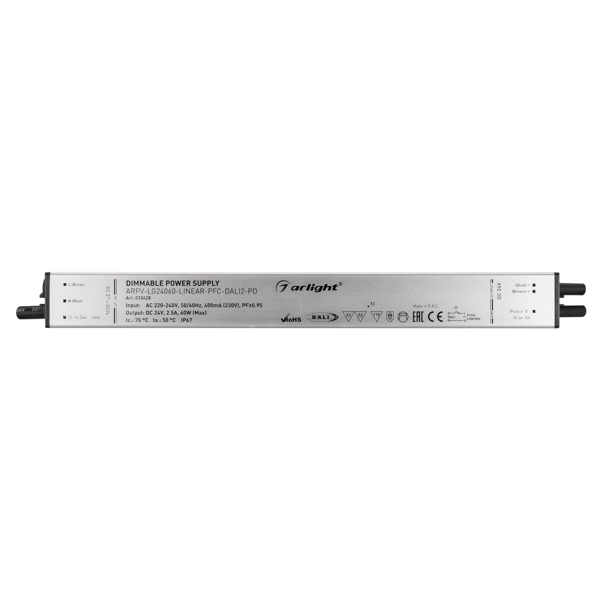 Arlight Блок питания ARPV-LG24060-LINEAR-PFC-DALI2-PD (24V, 2.5A, 60W) (IP67 Металл, 5 лет) 033428 — миниатюра 2