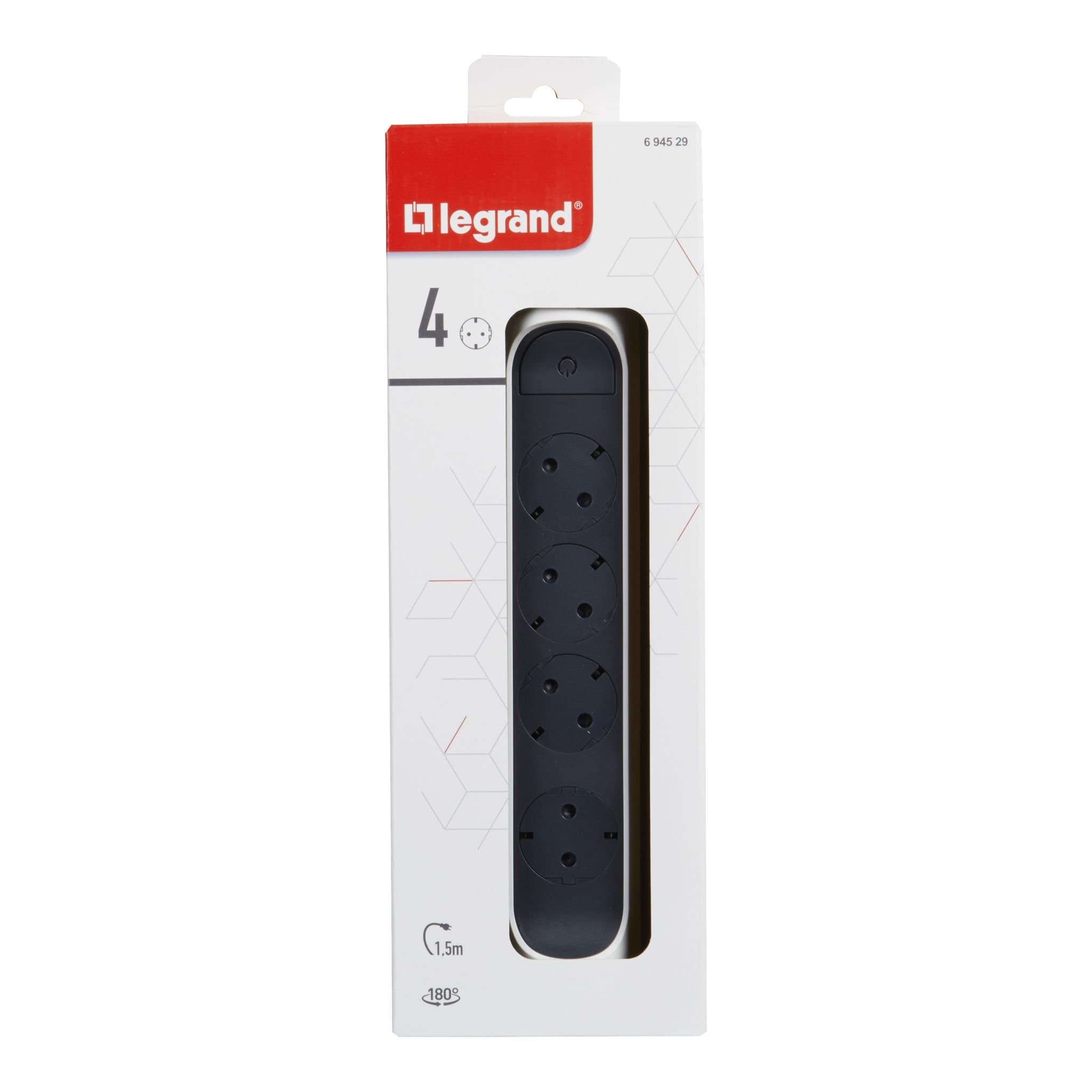 Legrand Revolution Комфорт Бело-черный Удлинитель 4x2К+З с выкл., кабель 1,5м, плоские розетки, фиксируемый поворотный блок 694529 — миниатюра 3