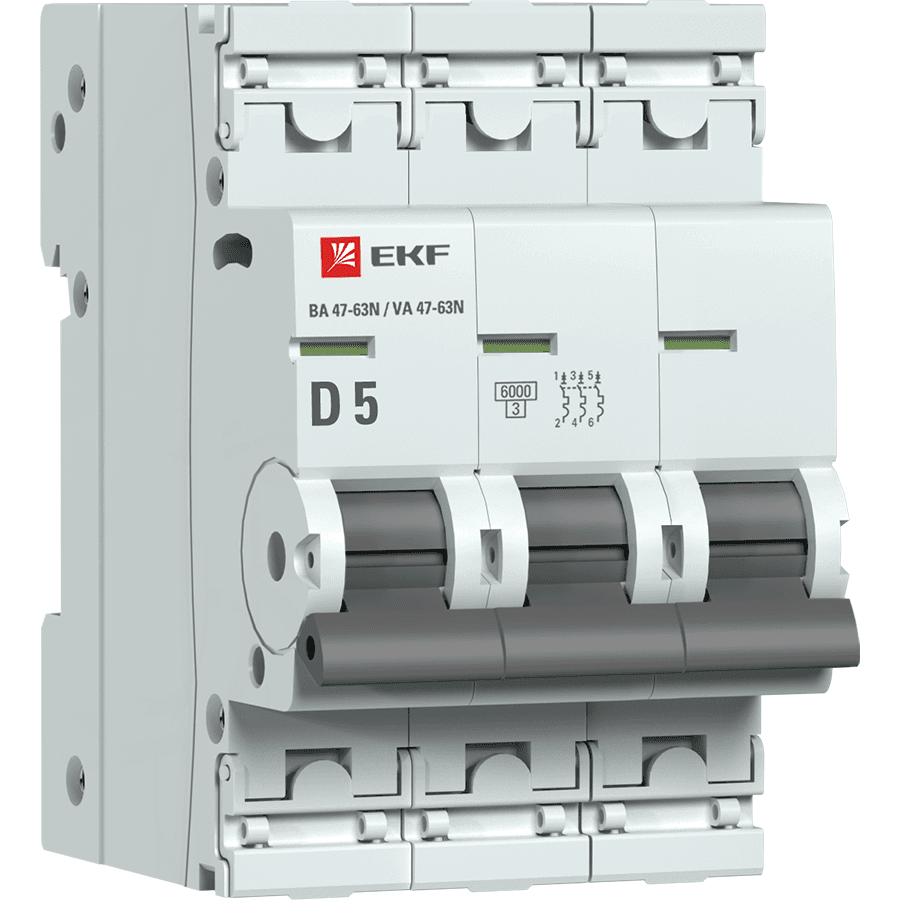 EKF Автоматический выключатель 3P 5А (D) 6кА ВА 47-63N PROxima M636305D