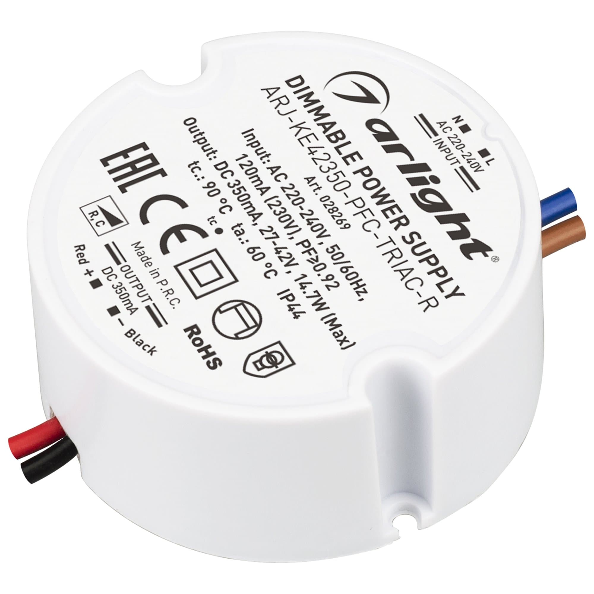 Arlight Блок питания ARJ-KE42350-PFC-TRIAC-R (15W, 350mA) (IP44 Пластик, 5 лет) 028269 — миниатюра 1