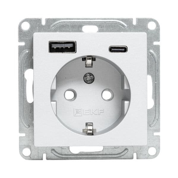 EKF Механизм розетки с USB-A+С - 2шт, 16А, с заземлением, со шторками, алюминий Эпика — миниатюра 14