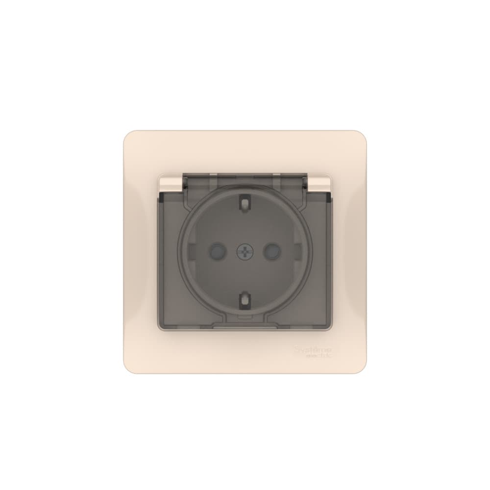 Systeme Electric Glossa Бежевый Розетка с зазем. со шторк. с крышк., 16А, IP44, в сборе, быстрозажим. клем. — миниатюра 2