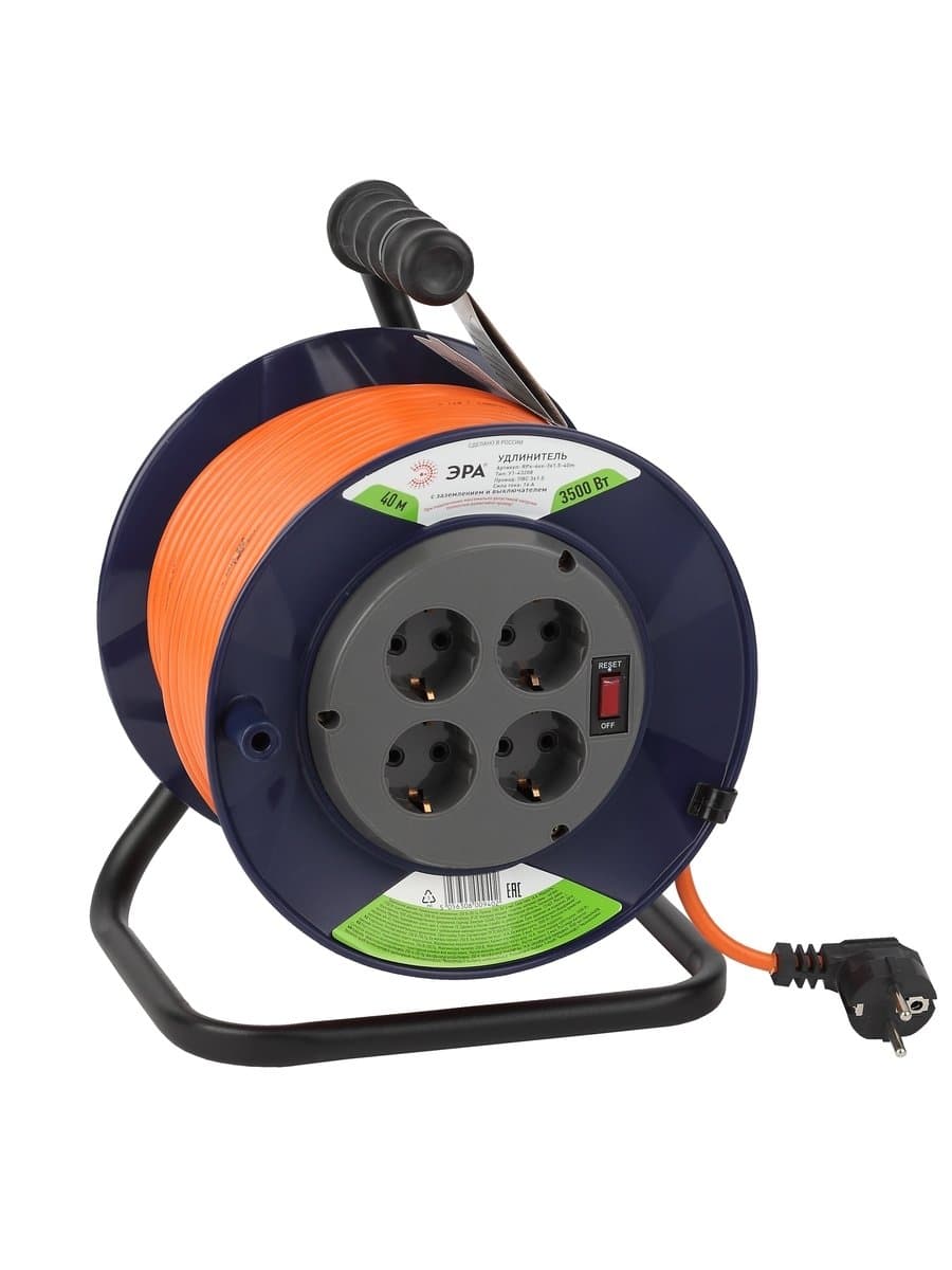 ЭРА RPx-4es-3x1.5-40m Удлинитель силовой на п. катушке c/з 4 гн 40м ПВС 3х1.5