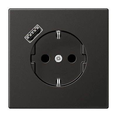 JUNG Антрацит Розетка SCHUKO® с USB-зарядным устройством, тип А термопласт AL1520-18AAN-L