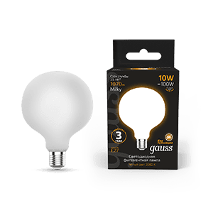 Gauss Лампа Filament G95 10W 1070lm 3000К Е27 milky LED 189202110 — миниатюра 1