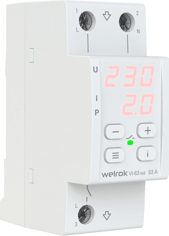 Welrok VI-63 red Реле напряжения 63 А max 80 A 13 900 ВА — миниатюра 6