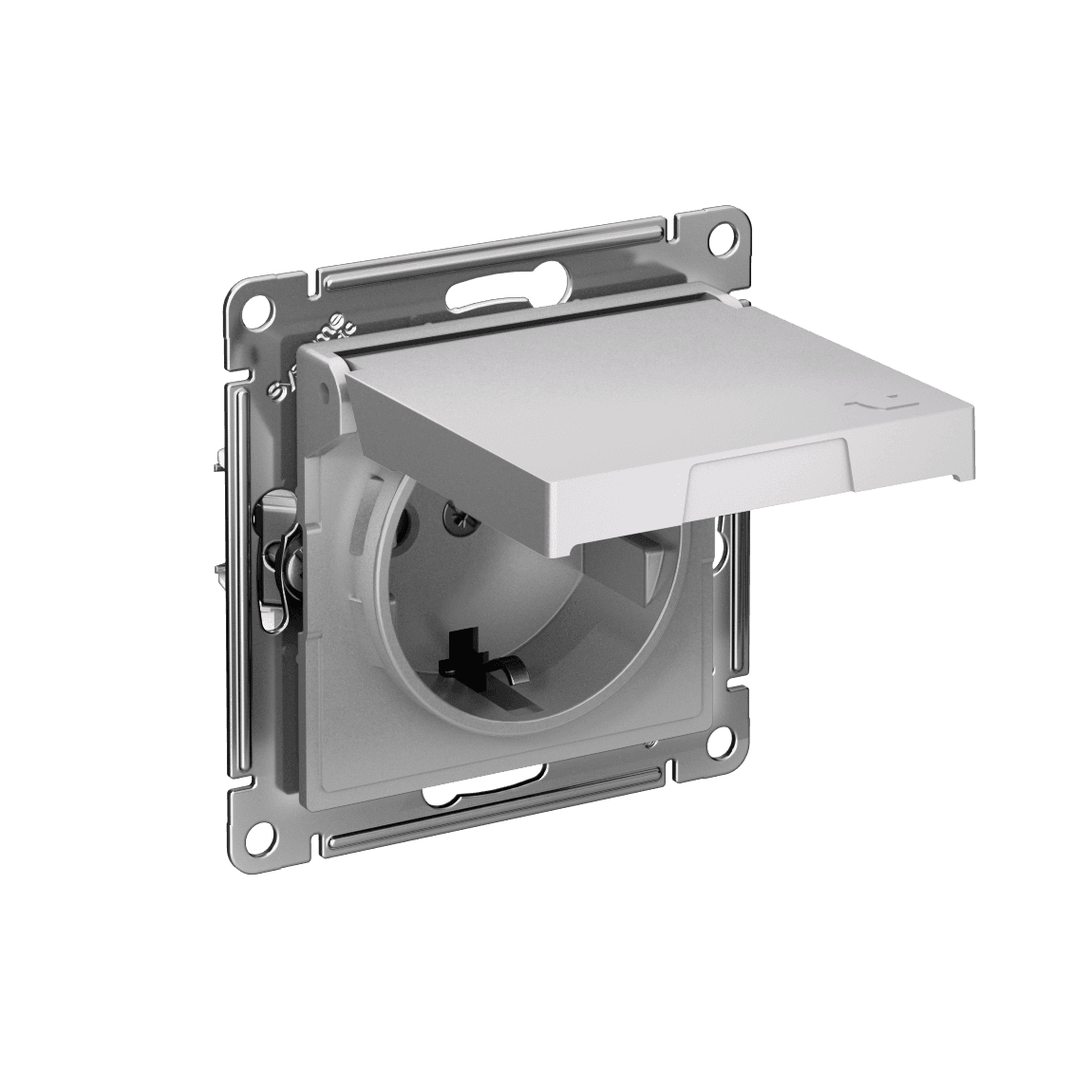 Systeme Electric AtlasDesign Алюминий Розетка с заземл. со шторк. с крышкой, 16А,IP20, мех., быстрозажим. клем.