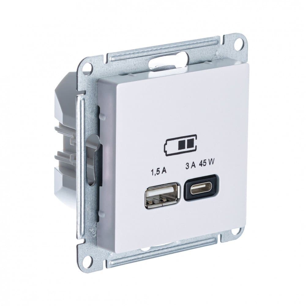 Systeme Electric AtlasDesign Жемчуг USB Розетка A + тип-C 45W высокоскор.заряд. QC,PD, мех.