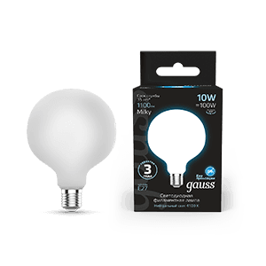 Gauss Лампа Filament G125 10W 1100lm 4100К Е27 milky LED 187202210 — миниатюра 1
