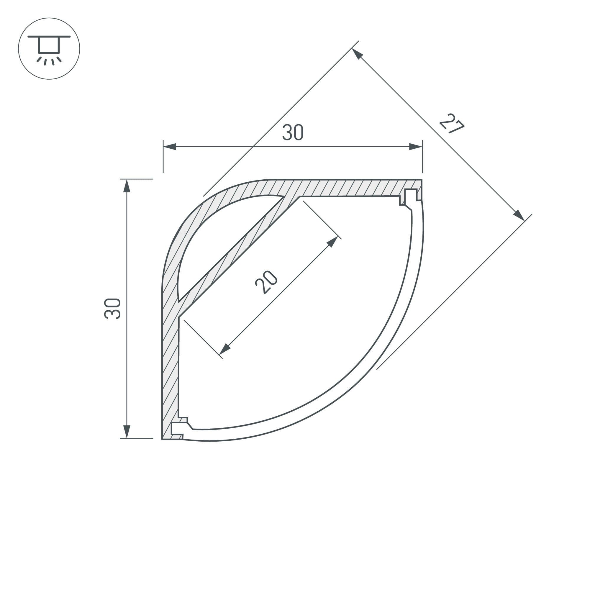 Arlight Профиль с экраном ARH-KANT-H30-2000 ANOD+OPAL ( Алюминий) 036771 — миниатюра 2