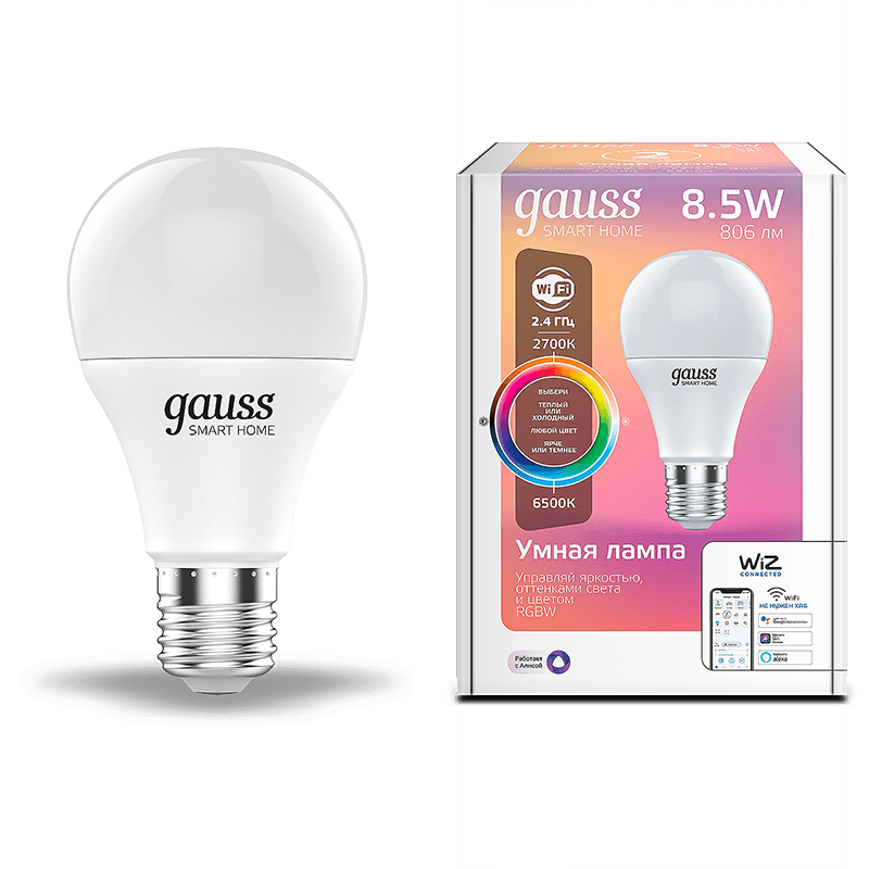 Gauss Лампа Smart Home A60 8,5W 806lm 2700-6500К E27 RGBW+изм.цвет.темп.+диммирование LED 1170112