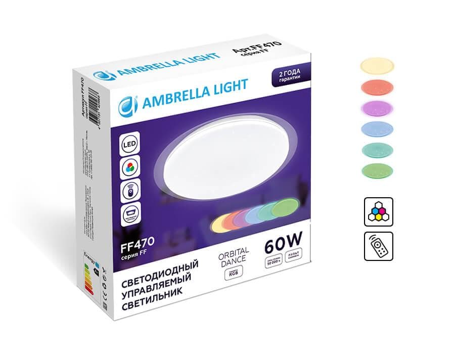 Ambrella Светодиодный светильник c подсветкой RGB FF470 WH белый 60W D450*70 (ПДУ ИК) — миниатюра 4