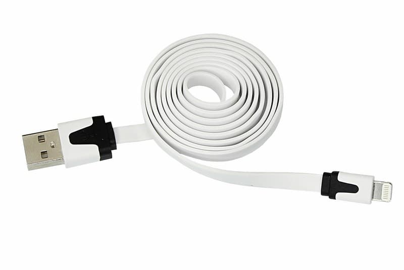 USB кабель для iPhone 5/6/7 моделей slim шнур плоский 1М белый Rexant 18-1974 — миниатюра 1
