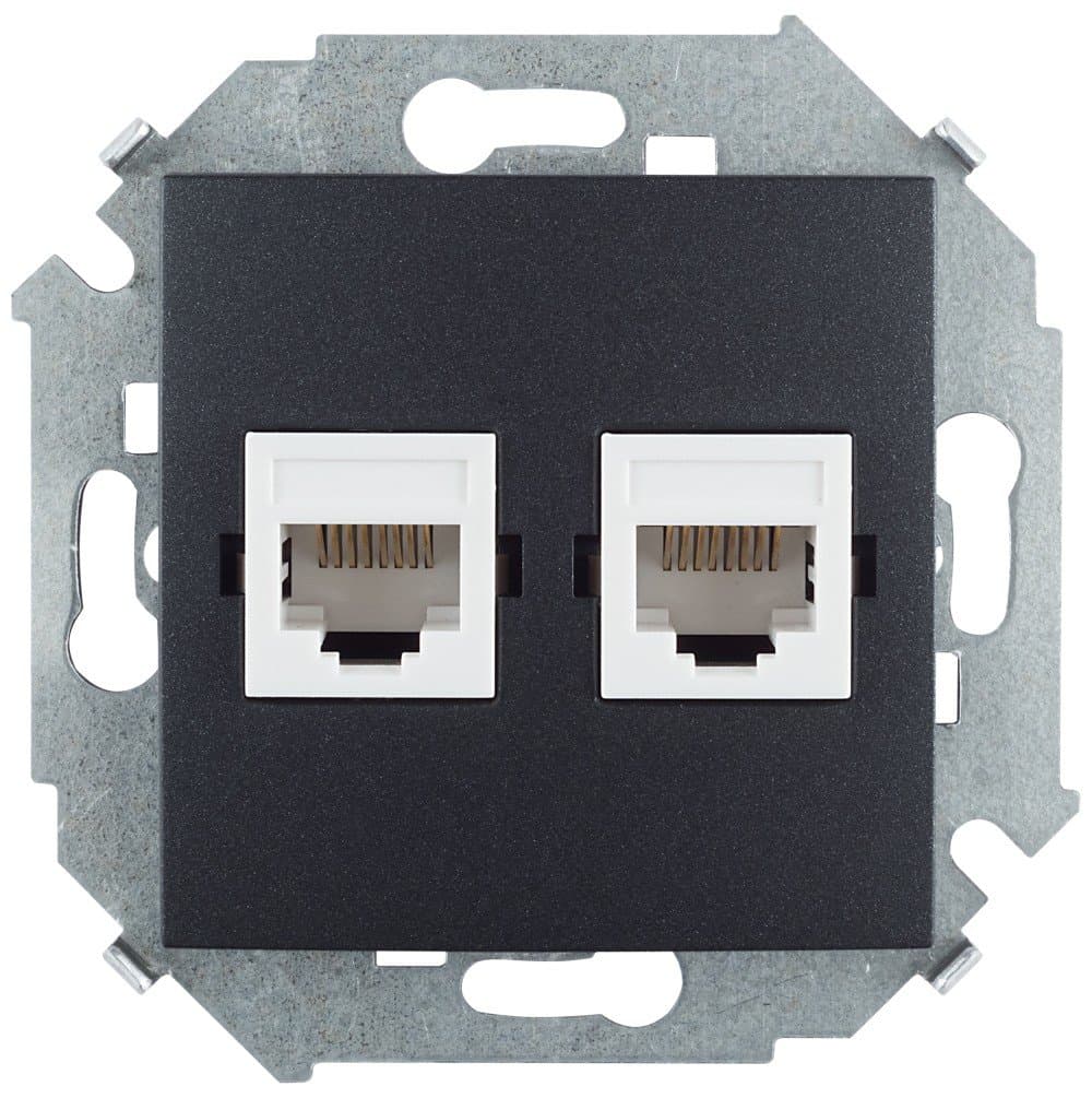 Simon 15 Графит Розетка компьютерная двойная 2хRJ45 кат.5е, Systimax 1591593-038
