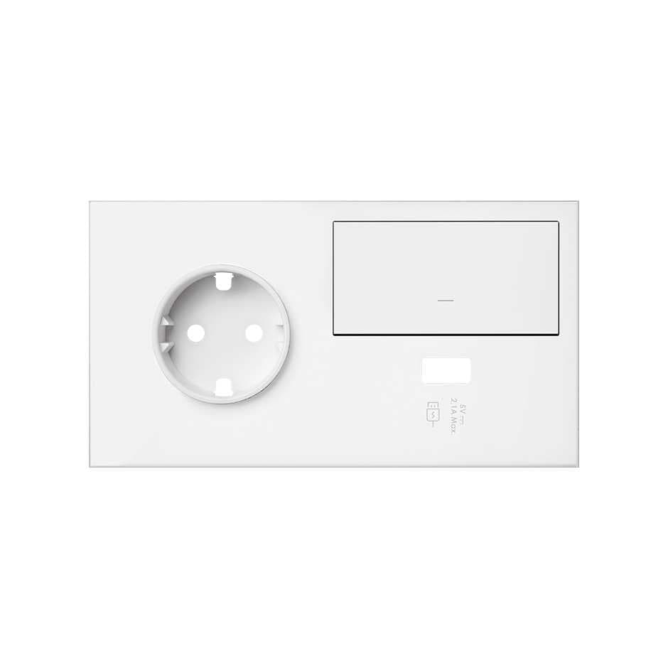 Simon 100 Белый матовый Кит 2 поста, фронт. Накладка на 1 розетку Schuko (справа) + 1 з/у USB SC + 1 клавиша выключателя 10020206-230