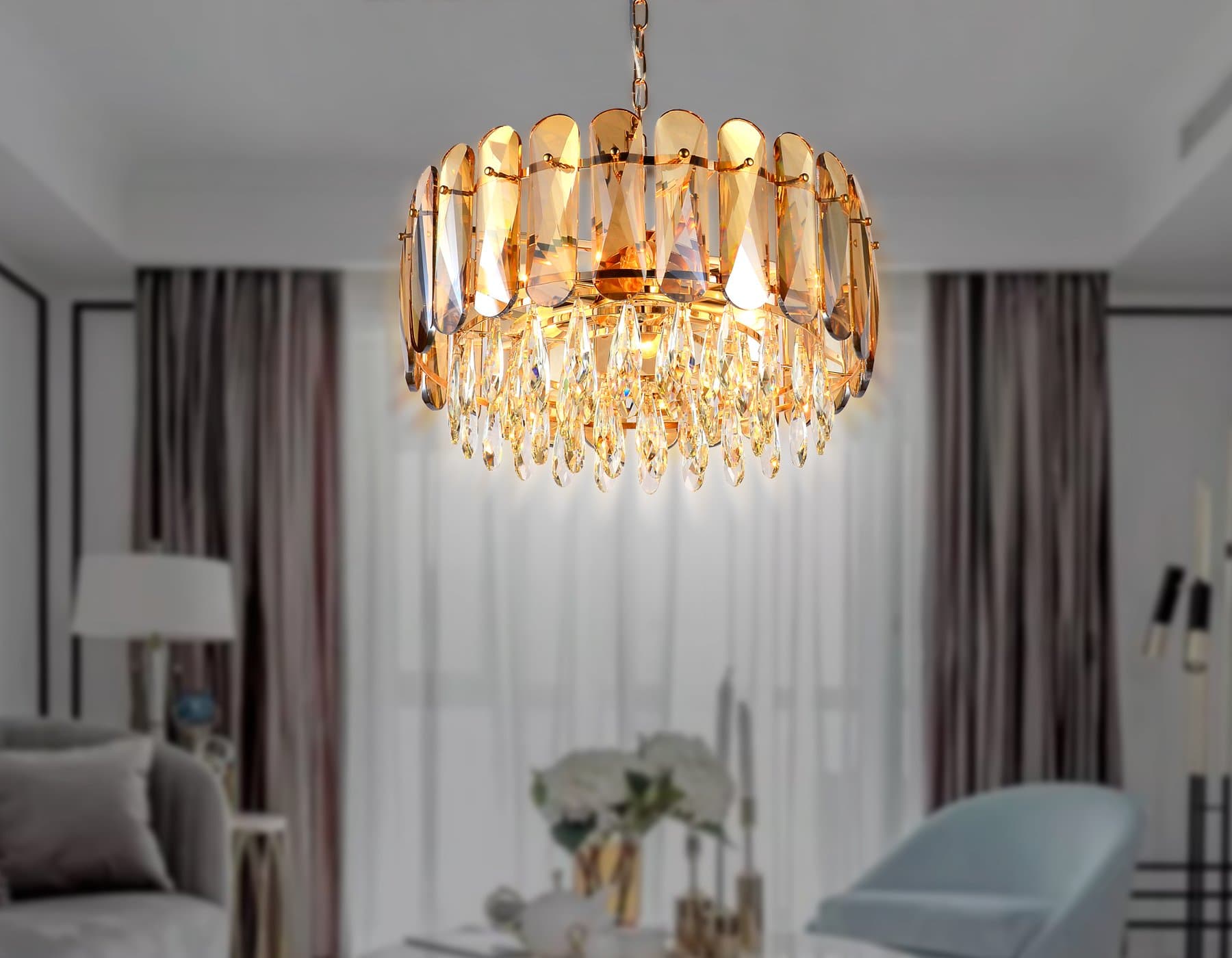 Ambrella Подвесная люстра TR5071/6 GD/TI/CL золото/янтарь/прозрачный E14/6 max 40W D500*950 — миниатюра 3