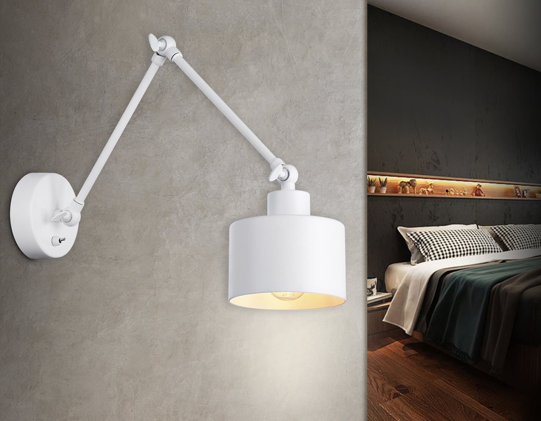 Ambrella Настенный светильник с выключателем в стиле лофт TR8146 WH белый E27 max 40W 340*120*490 — миниатюра 2