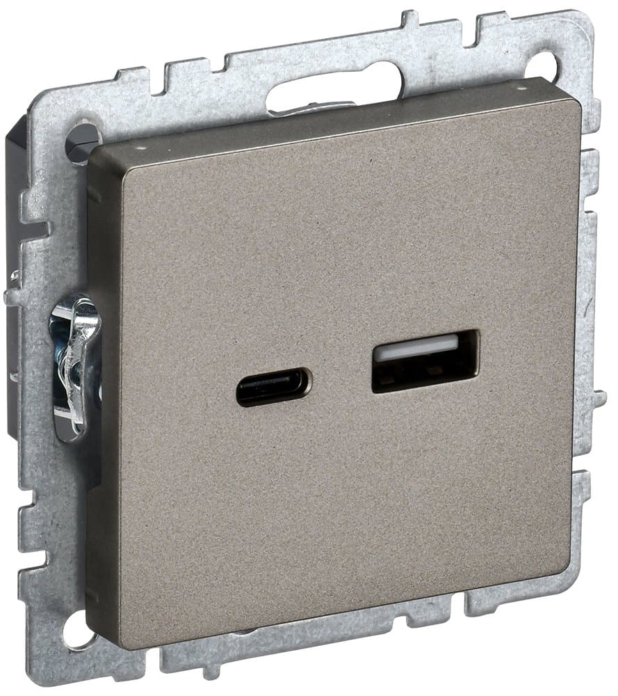 IEK BRITE BASE Шампань Розетка USB A+C 18Вт РЮ11-1-БрШ
