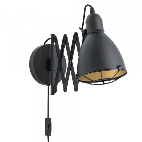 Eglo 43184 Бра TREBURLEY, 1х28W (E27), L155, H650, H200, сталь, дерево, черный, коричневый