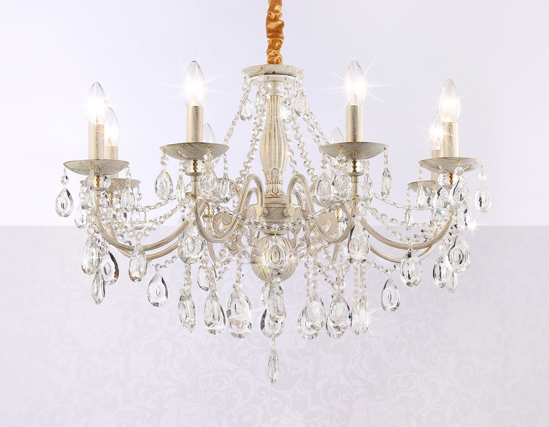 Ambrella Подвесная люстра с хрусталем TR4945/8 WH/GD/CL белый/золото/прозрачный E14/8 max 40W D715*555 — миниатюра 3