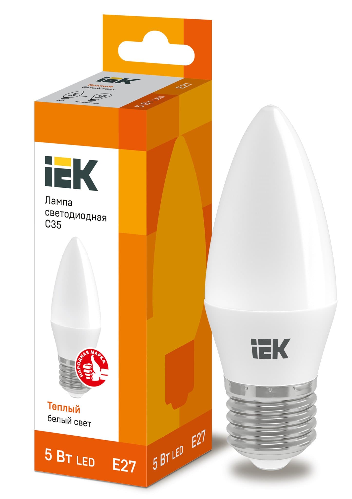IEK Лампа светодиодная ECO C35 свеча 5Вт 230В 3000К E27