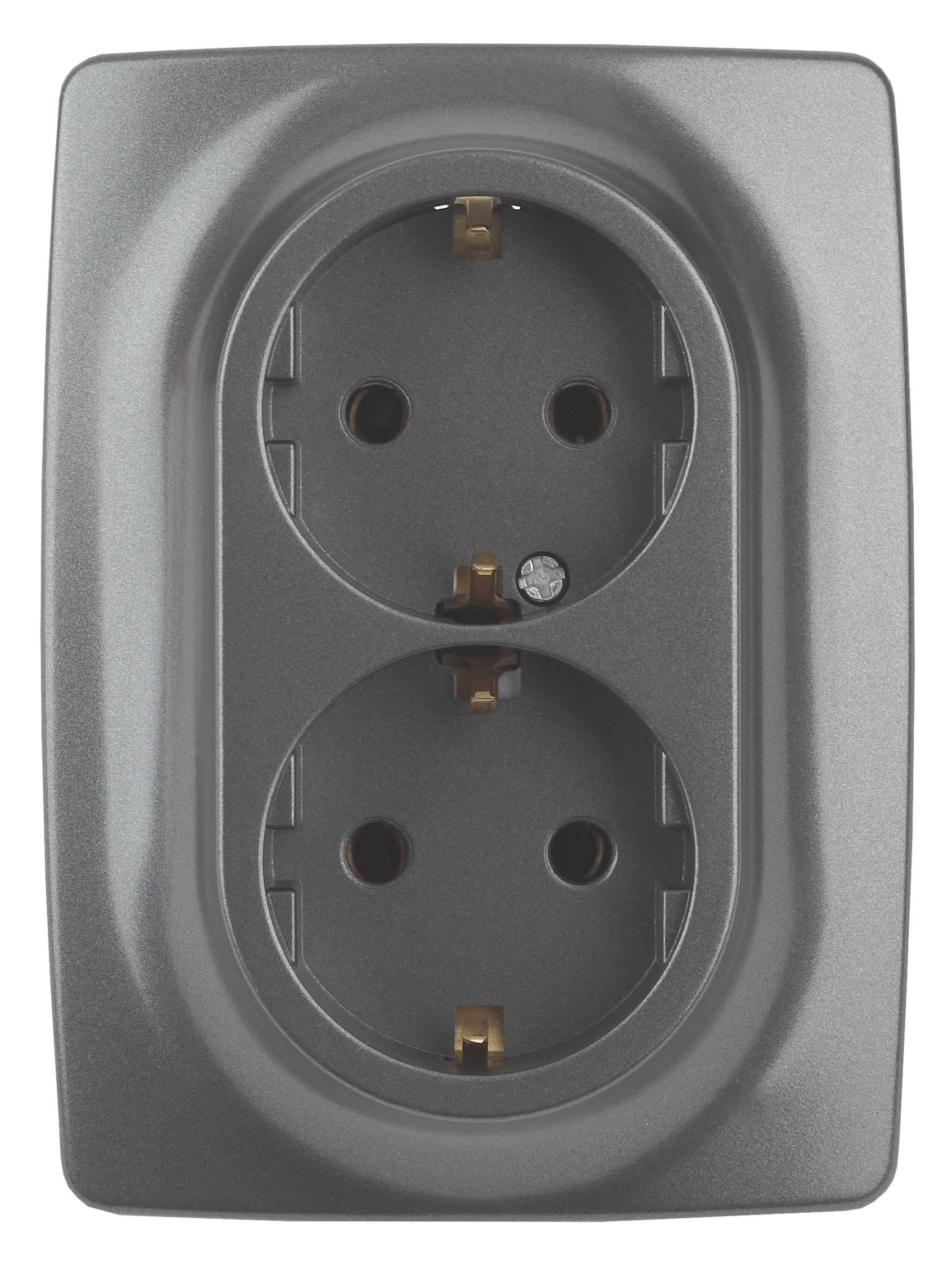 ЭРА 12-2108-12 Розетка 2X2P+E Schuko со шторками, 16A-250В, IP20, 12, Графит