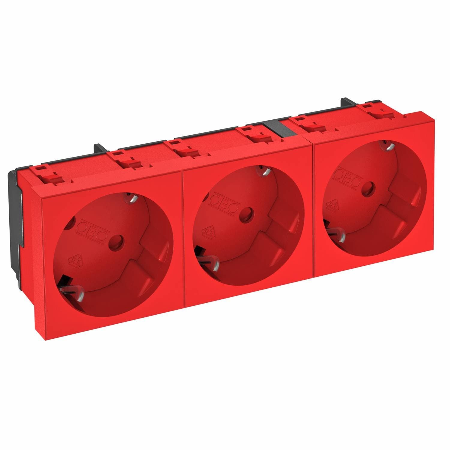 OBO Bettermann Розетка силовая 33° тройная 3х2К+З, 3 модуля Modul45, 45х135 мм, шторки 16А 250В красная 6120128