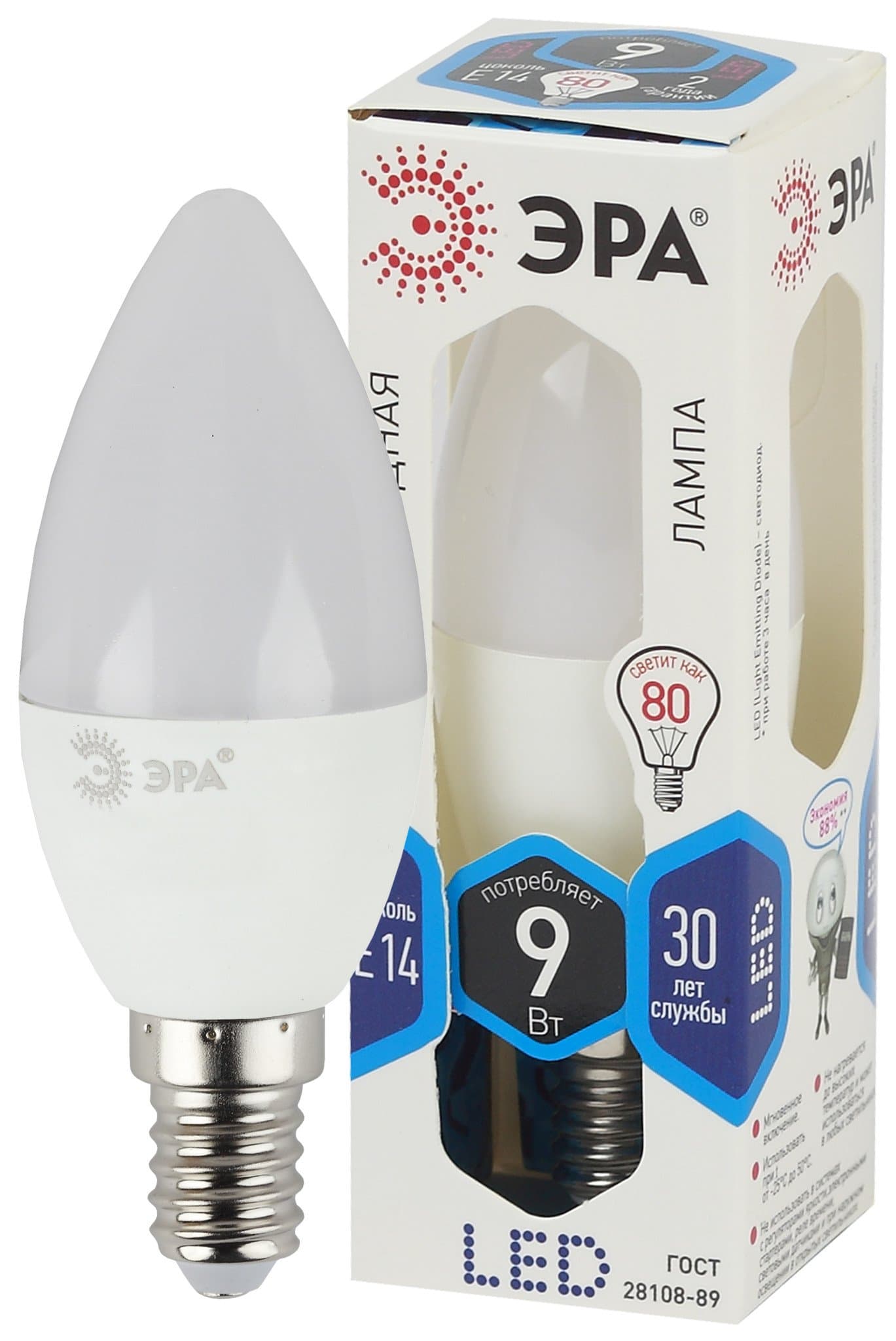 ЭРА LED B35-9W-840-E14 (диод, свеча, 9Вт, нейтр, E14)