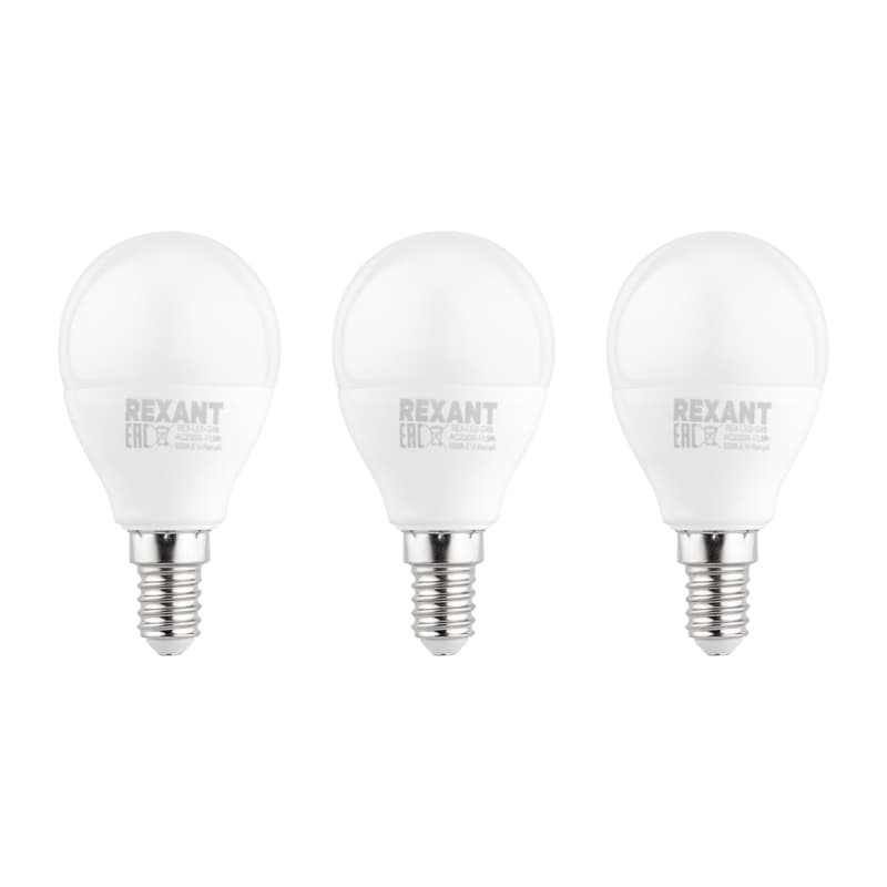 Лампа светодиодная Шарик (GL) 11.5 Вт E14 1093 Лм 6500 K холодный свет (3 шт./уп.) Rexant 604-209-3