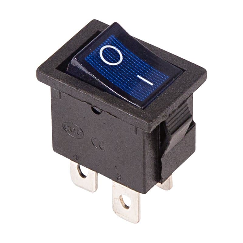 Выключатель клавишный 250V 6А (4с) ON-OFF синий с подсветкой Mini Rexant 36-2191