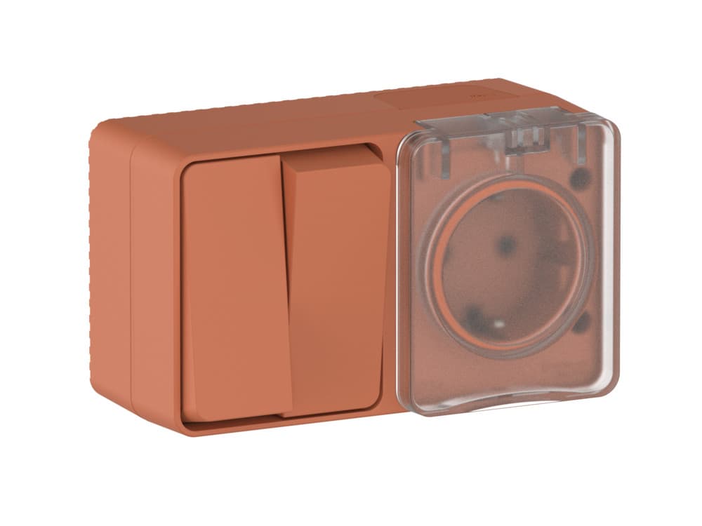 Systeme Electric AtlasDesign Profi54 Наруж Терракотовый Блок: Роз. з/к со шт. 16А, Выкл. 2-клав.10А — миниатюра 2