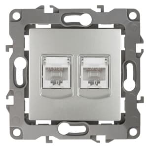 ЭРА 12-3108-03 Алюминий Розетка информационная двойная 2XRJ45, IP20, 12