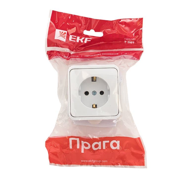 EKF PROxima Прага Розетка 1-местная 16А с заземлением IP44 белая EKR16-028-10-44 — миниатюра 6