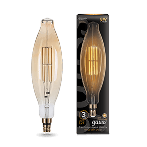 Gauss Лампа Filament BT120 6W 780lm 2400К Е27 golden straight LED 155802008 — миниатюра 1