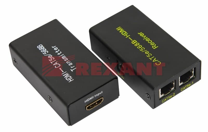 Удлинитель HDMI на 2 кабеля кат. 5е/6 (Передатчик+приемник) Rexant 17-6906 — миниатюра 1