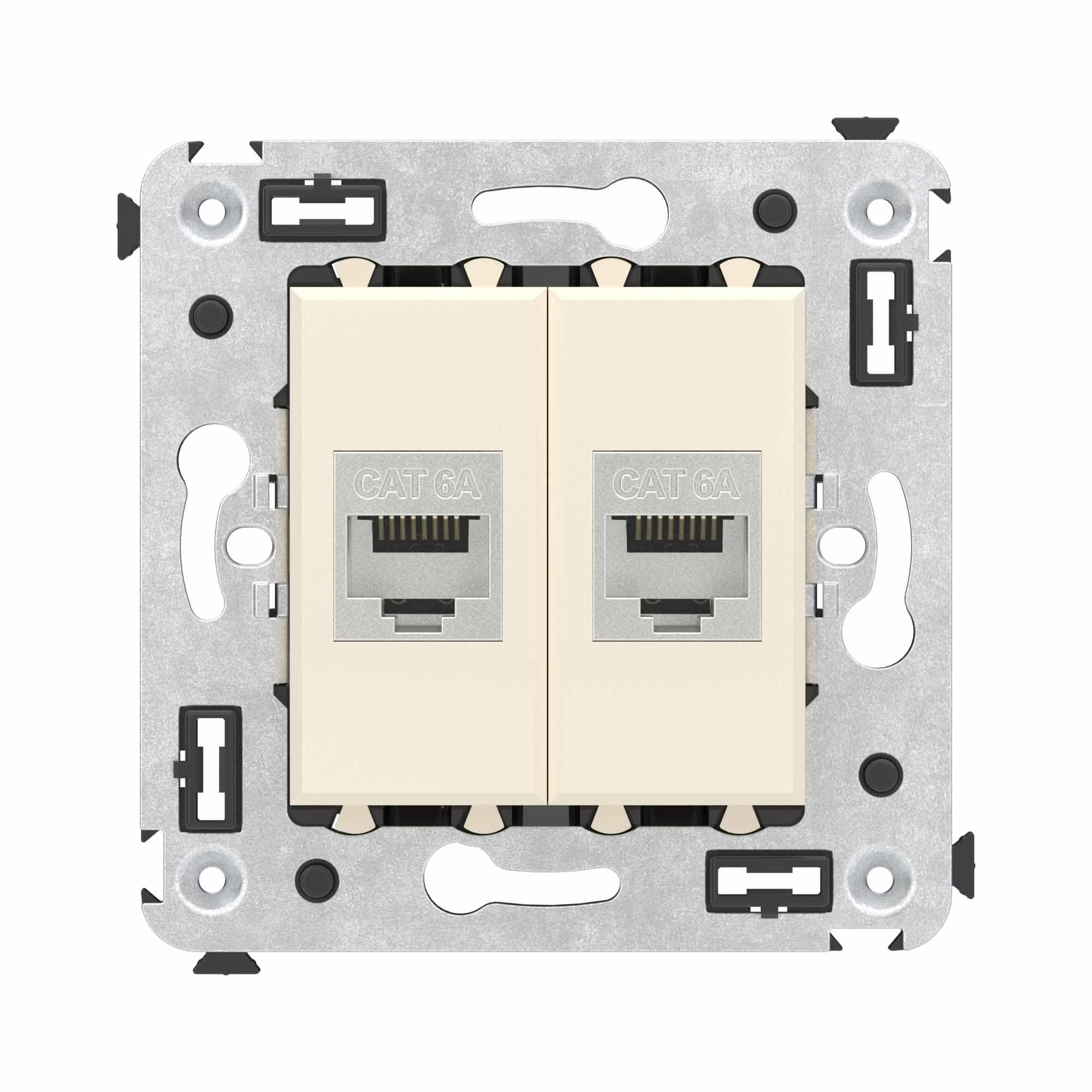 DKC Компьютерная розетка RJ-45 без шторки в стену, кат.6А двойная экранированная, "Avanti", "Ванильная дымка" — миниатюра 1