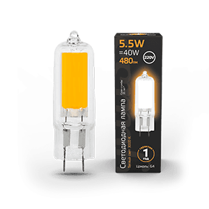 Gauss Лампа G4 AC220-240V 5.5W 480lm 3000K стекло LED 107807105