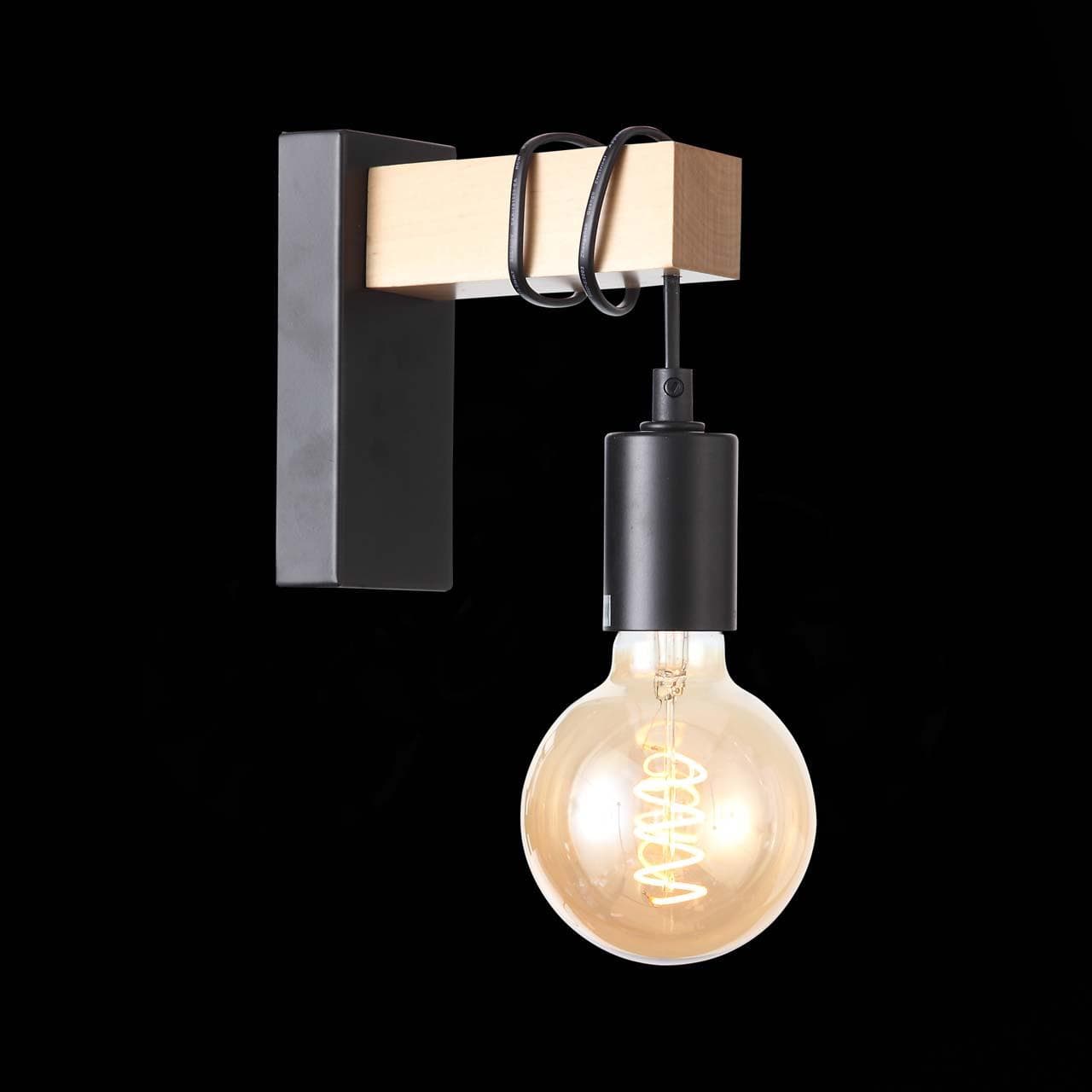 Evoluce SL1142.401.01 Светильник настенный Черный, Светлое дерево E27 1*60W — миниатюра 4