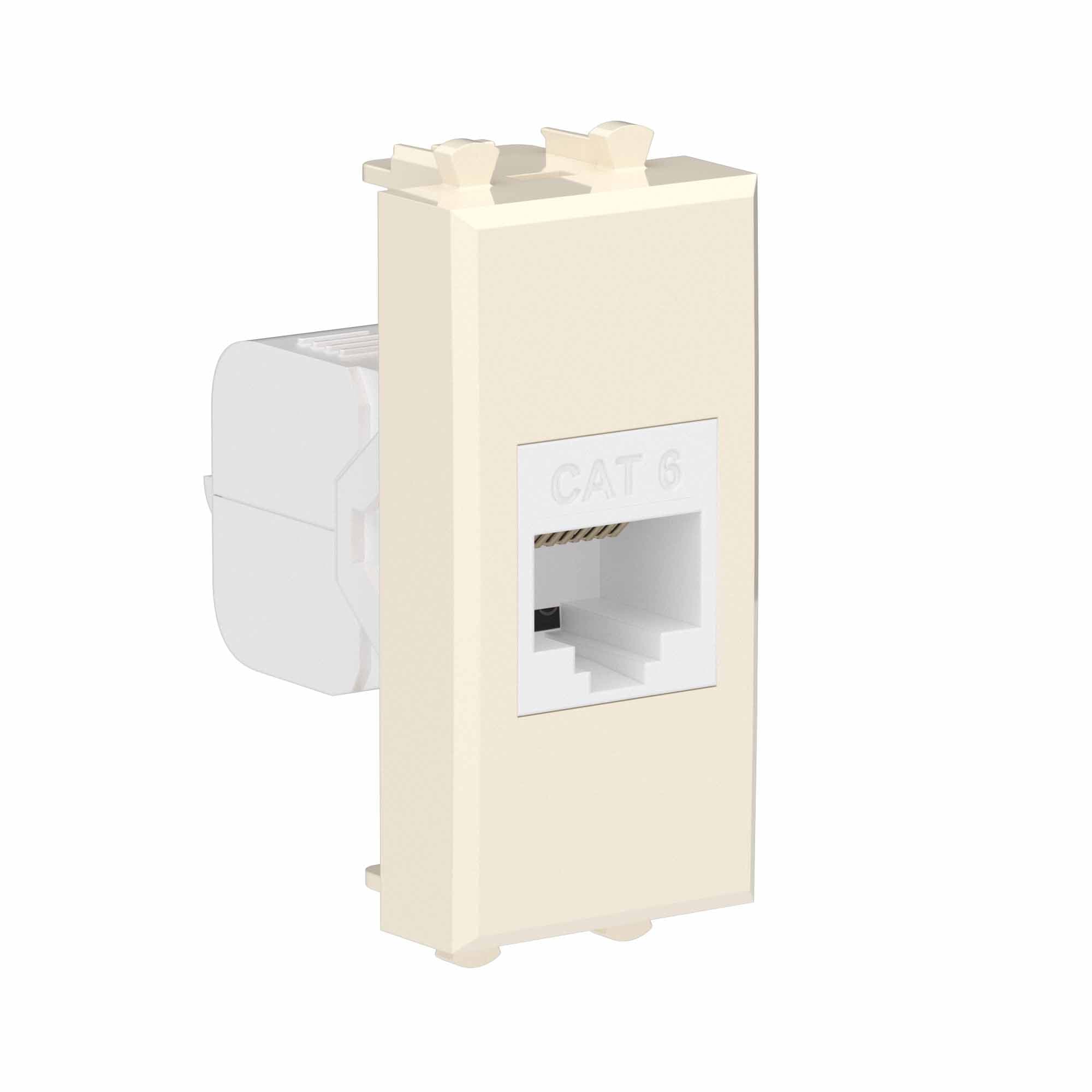 DKC Компьютерная розетка RJ-45 без шторки модульная, кат.6, "Avanti", "Ванильная дымка", 1 модуль — миниатюра 2