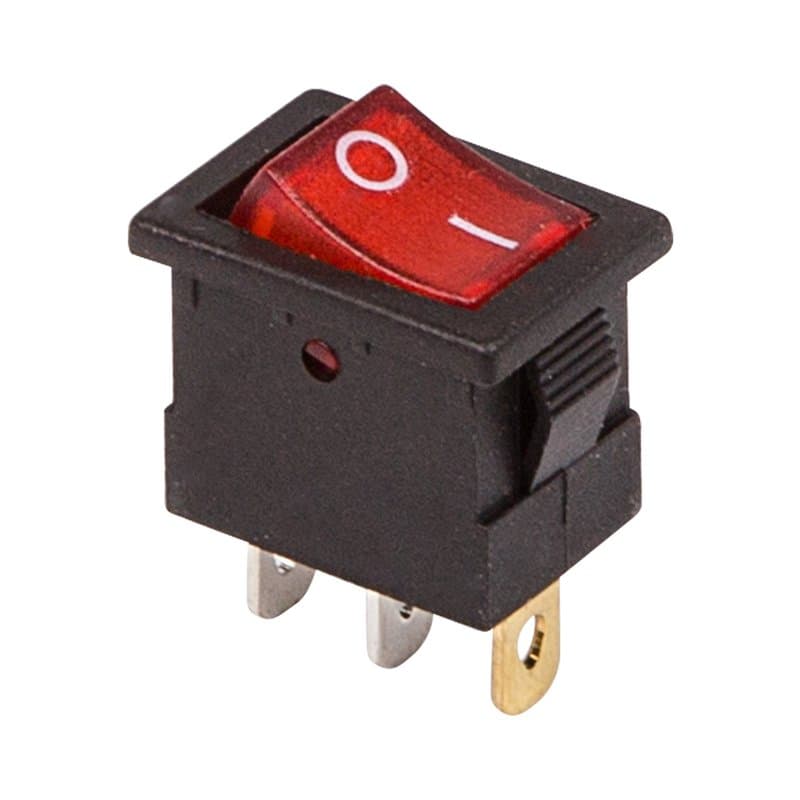 Выключатель клавишный 12V 15А (3с) ON-OFF красный с подсветкой Mini Rexant 36-2170
