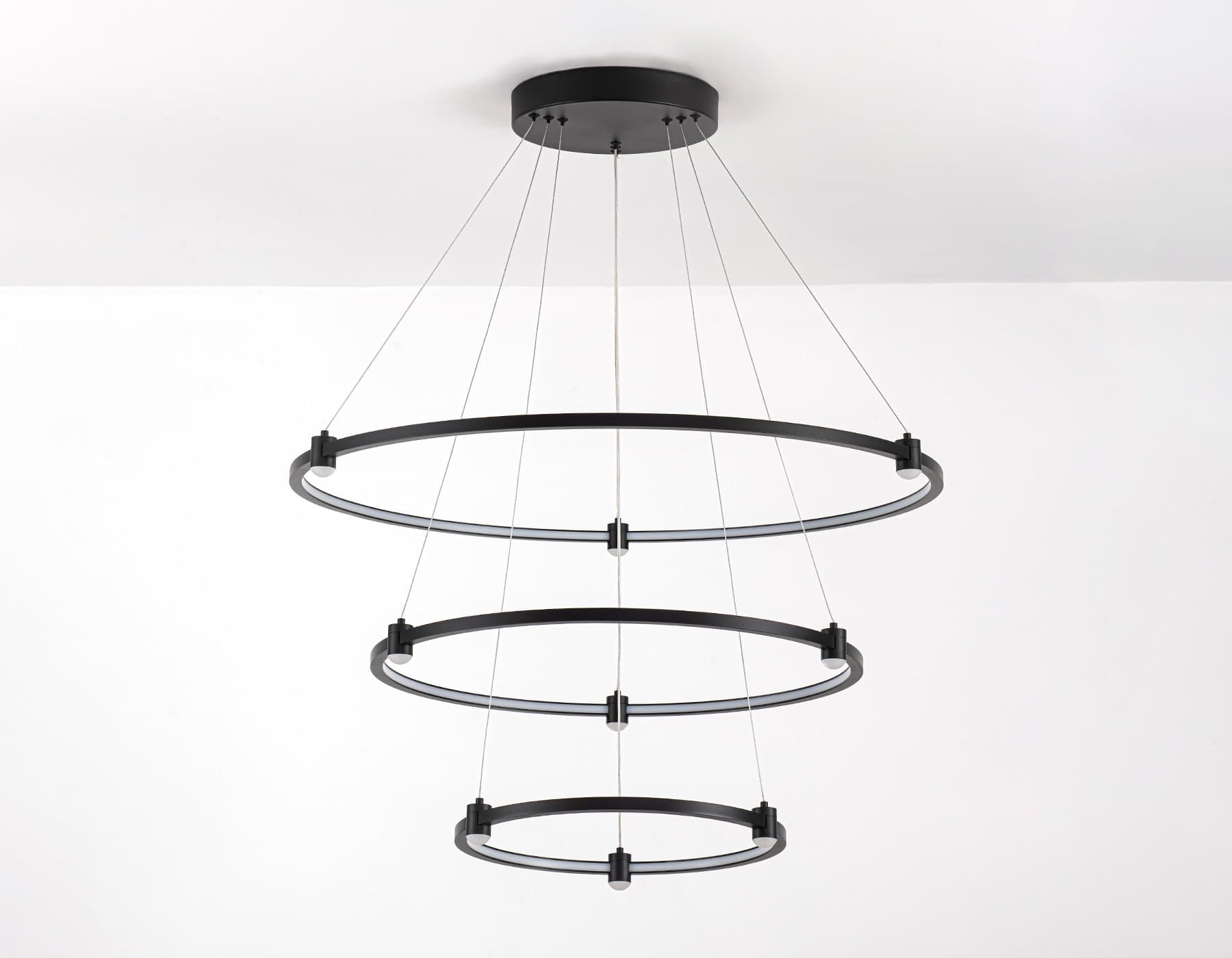 Ambrella Светильник подвесной светодиодный FL5514/3+9 BK черный 90W 3000K/4200K/6400K D800/600/400*1300 (без ПДУ) — миниатюра 6