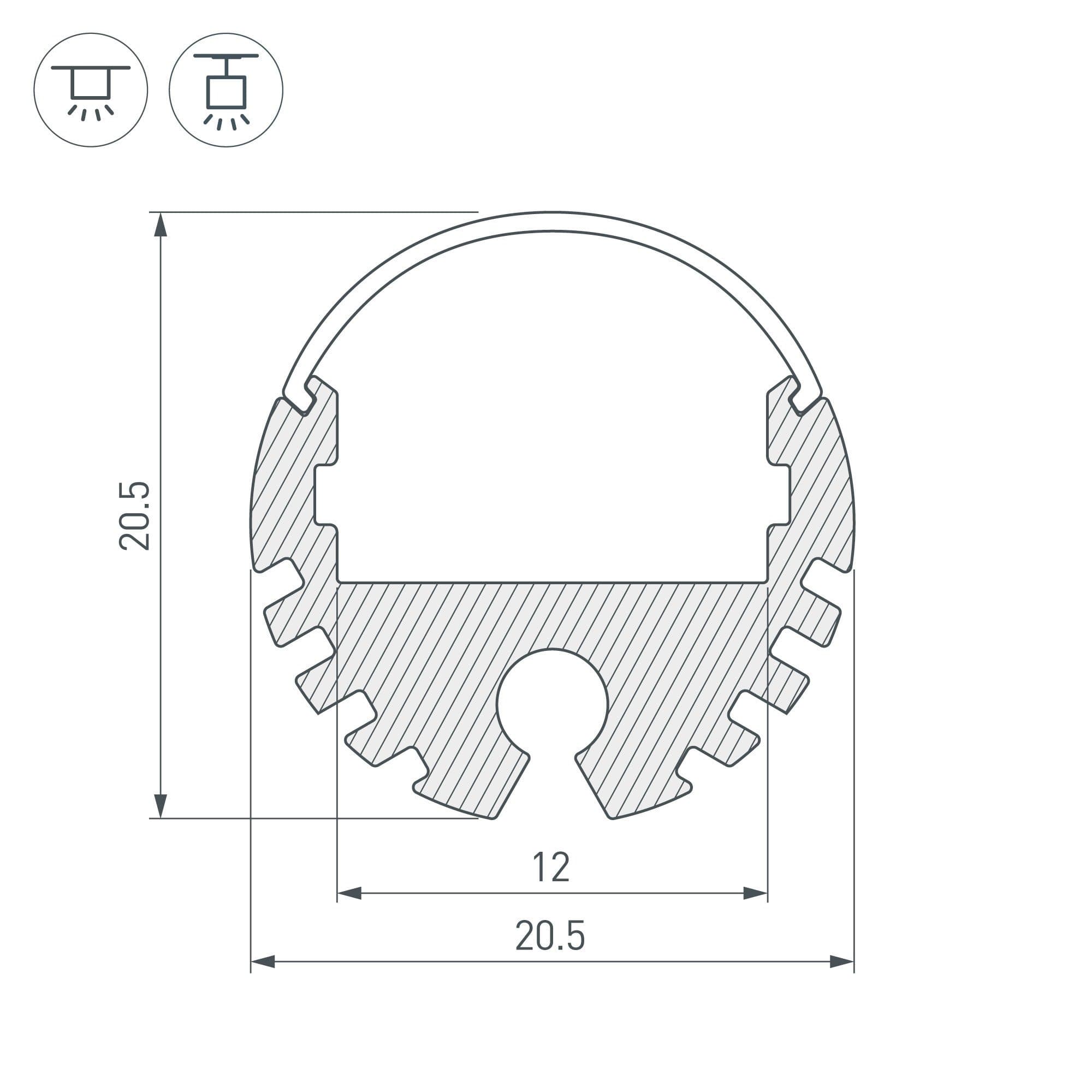 Профиль ROUND-D20-2000 ANOD (Arlight, Алюминий) 040645 — миниатюра 2