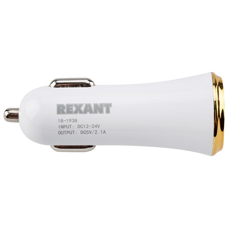 Автозарядка в прикуриватель 2хUSB с индикацией (АЗУ) (1000+2100 mA) белая Rexant 18-1938