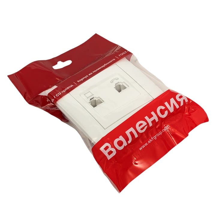 EKF PROxima Валенсия розетка RJ-45+RJ11 2-местная белая — миниатюра 2