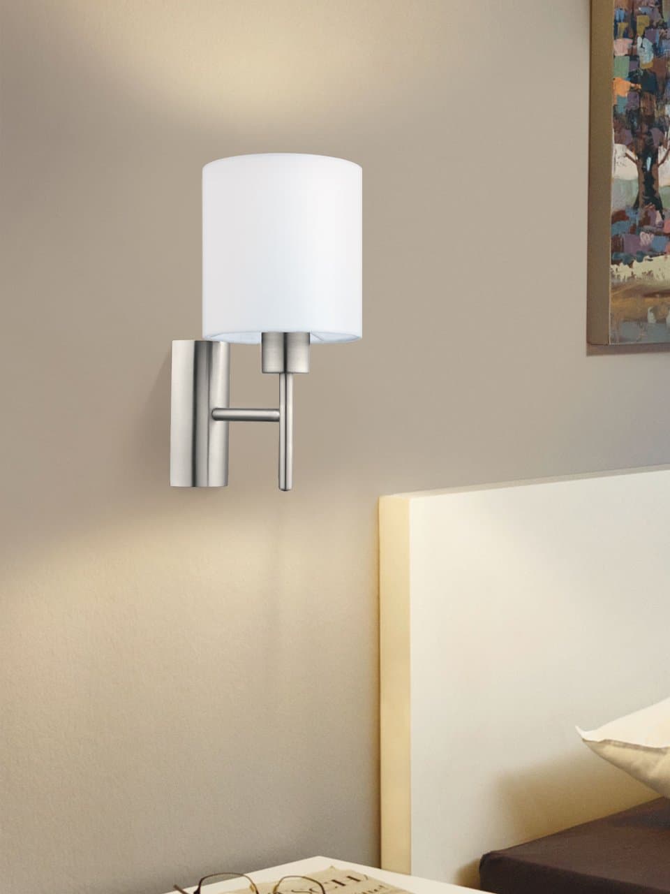 Eglo Бра PASTERI, 1х60W (E27), L145, H305, A195, никель мат./текстиль, белый 94924 — миниатюра 2