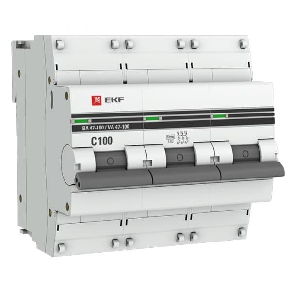 EKF PROxima ВА 47-100 Автоматический выключатель (С) 3P 100А 10kA mcb47100-3-100C-pro
